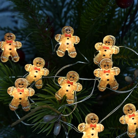 18ct. Warm White LED Gingerbread Cookie String Lights on Silver Wire by Ashland®